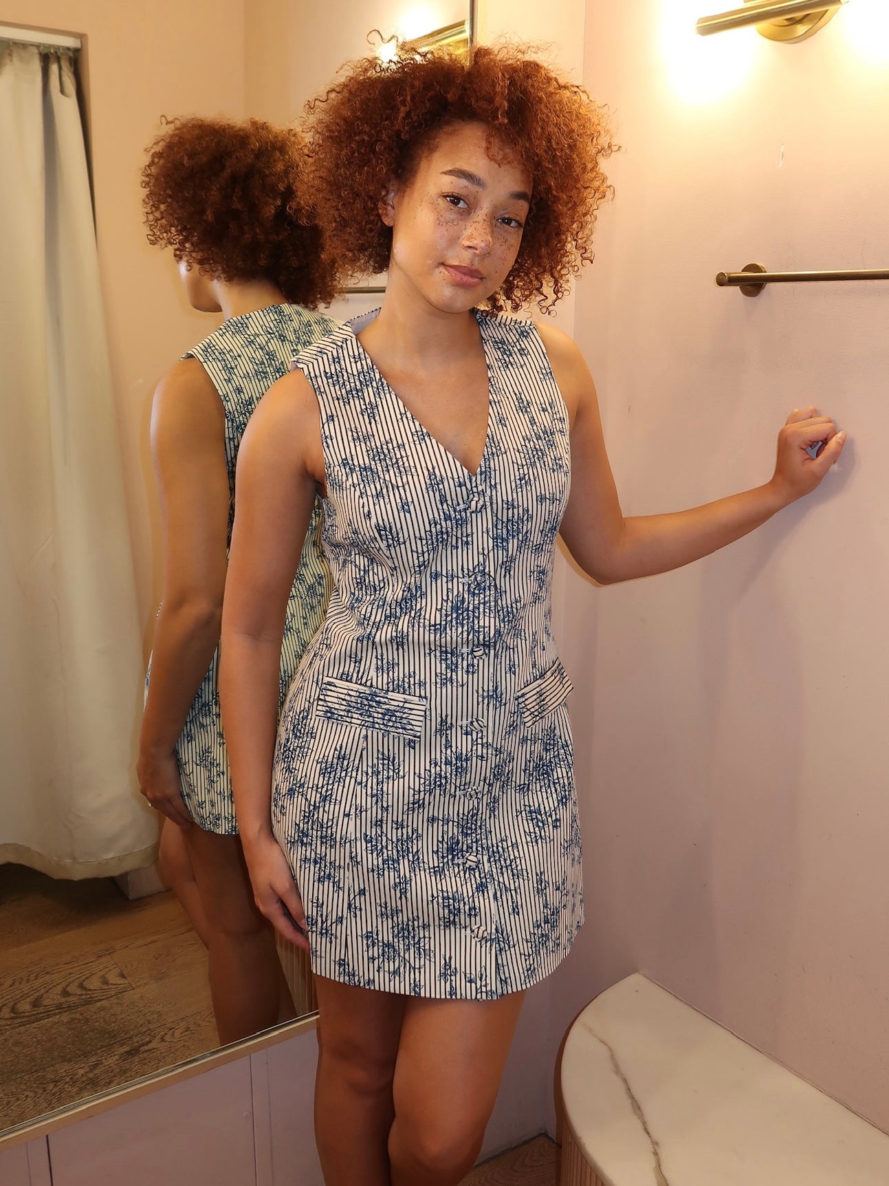 Suni Dress in Cornflower Toile