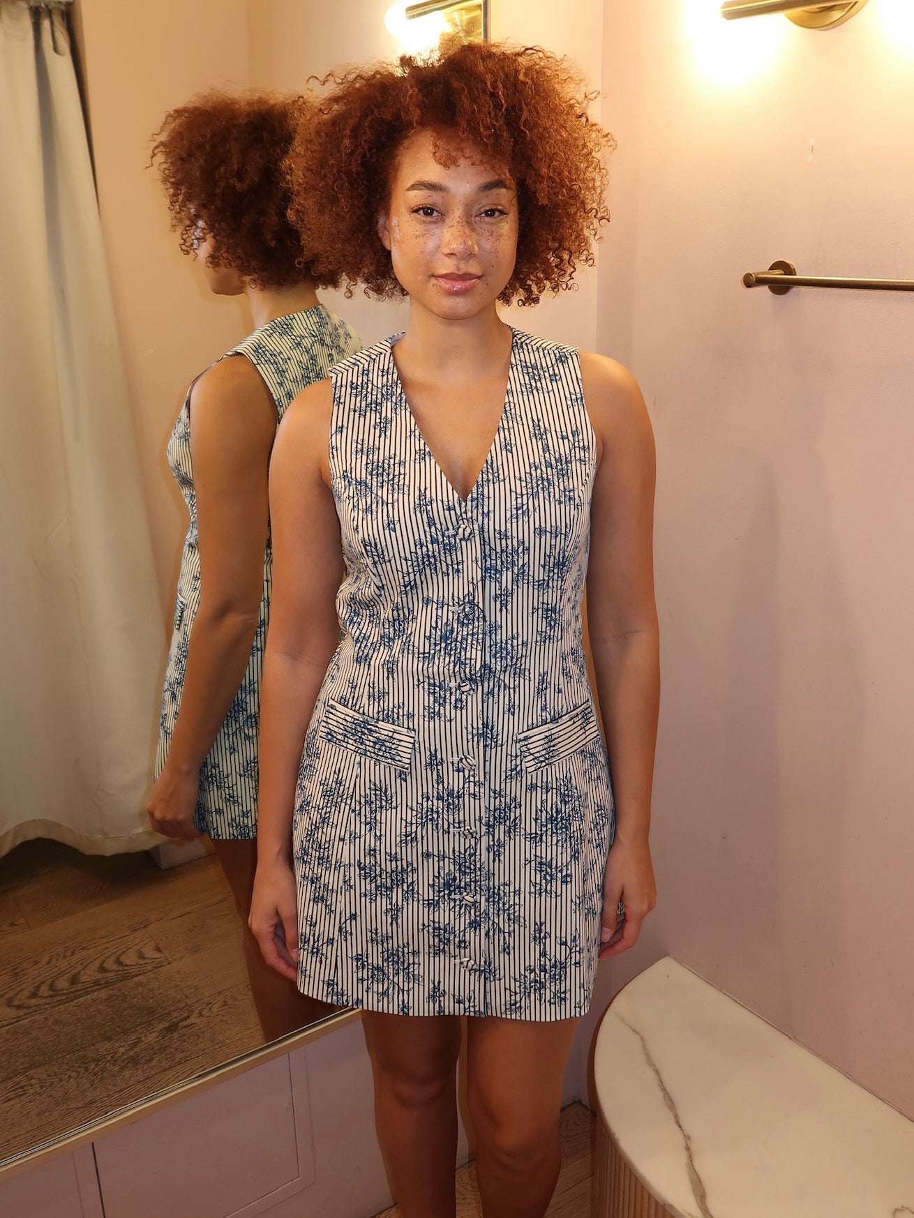 Suni Dress in Cornflower Toile