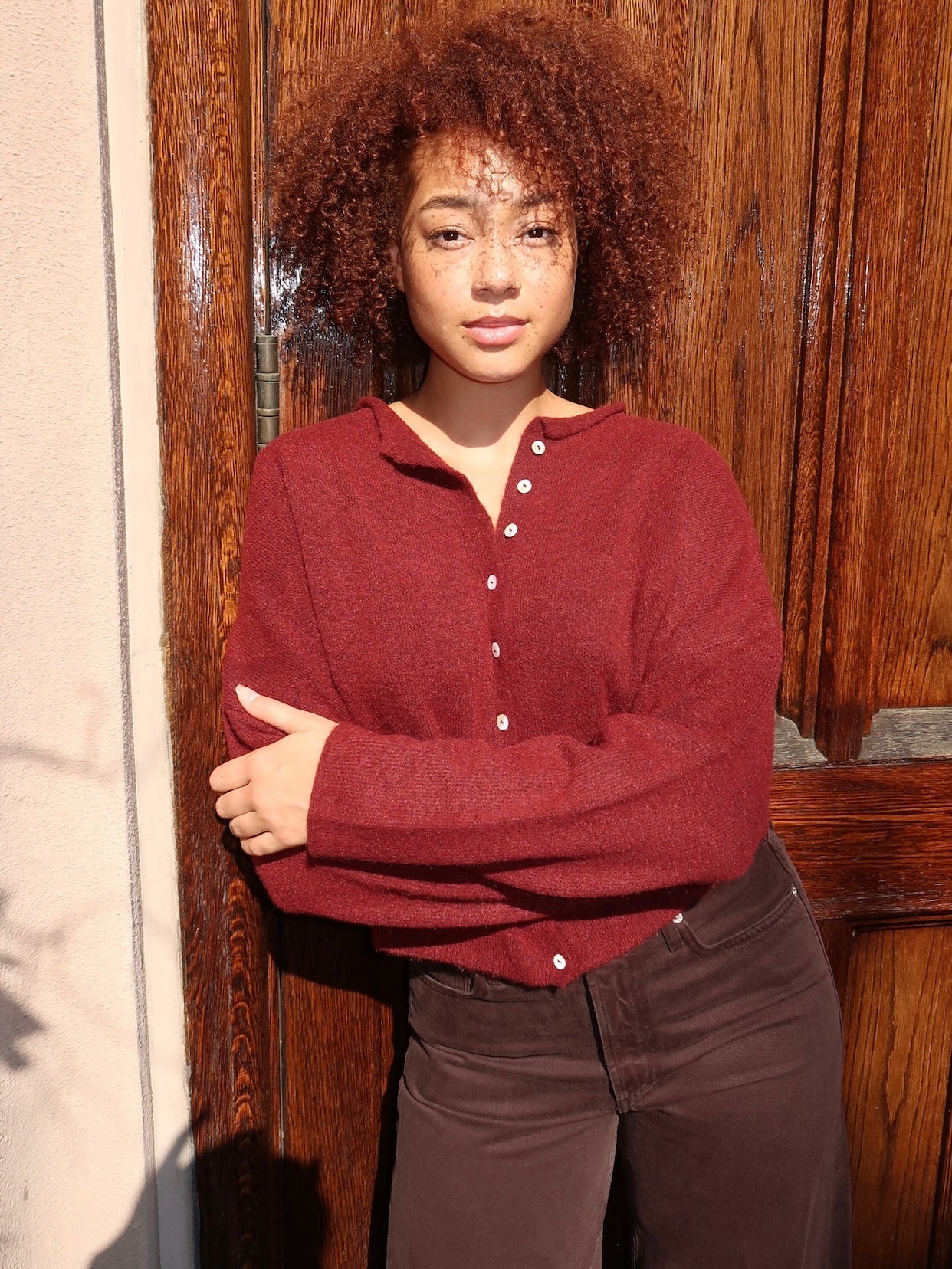 Pisces Button Down Cardigan in Wine