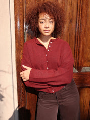 Pisces Button Down Cardigan in Wine