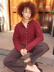 Pisces Button Down Cardigan in Wine