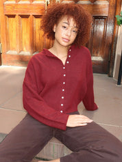 Pisces Button Down Cardigan in Wine