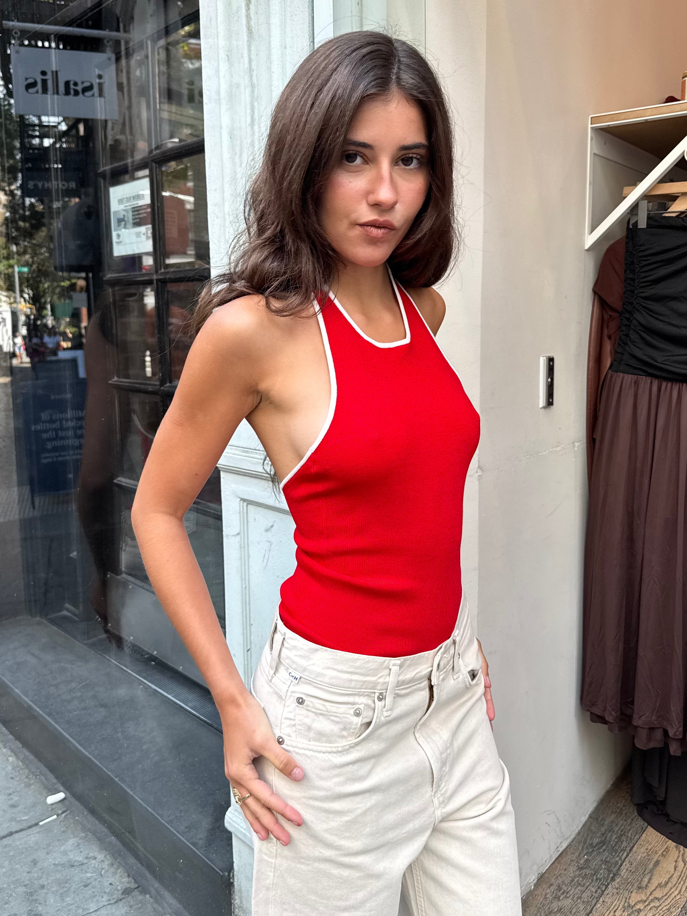 Fine Line Halter Top in Red