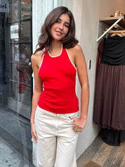 Fine Line Halter Top in Red