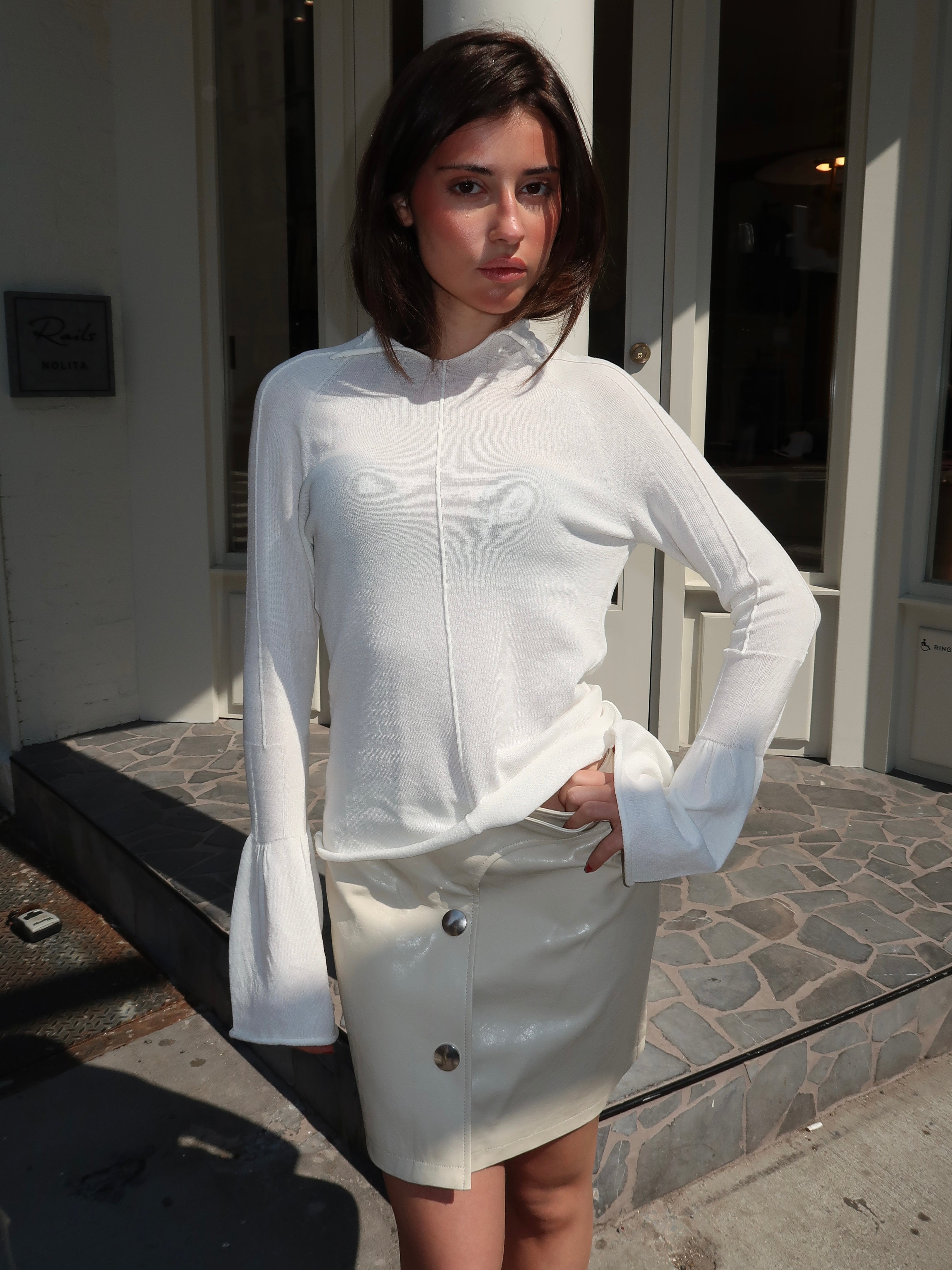 Odine Ecru Knitted Long Knitted Top