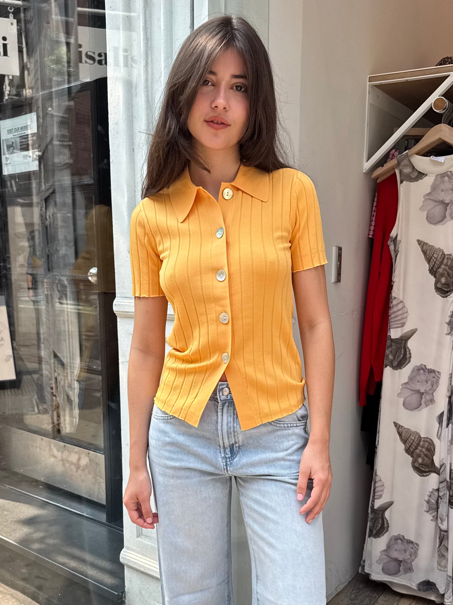 Dominique Ribbed Cardigan in Papaya