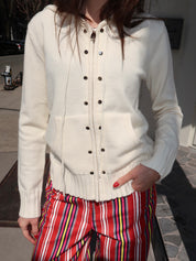 Florana Ecru Zipper Knitted Sweatshirt