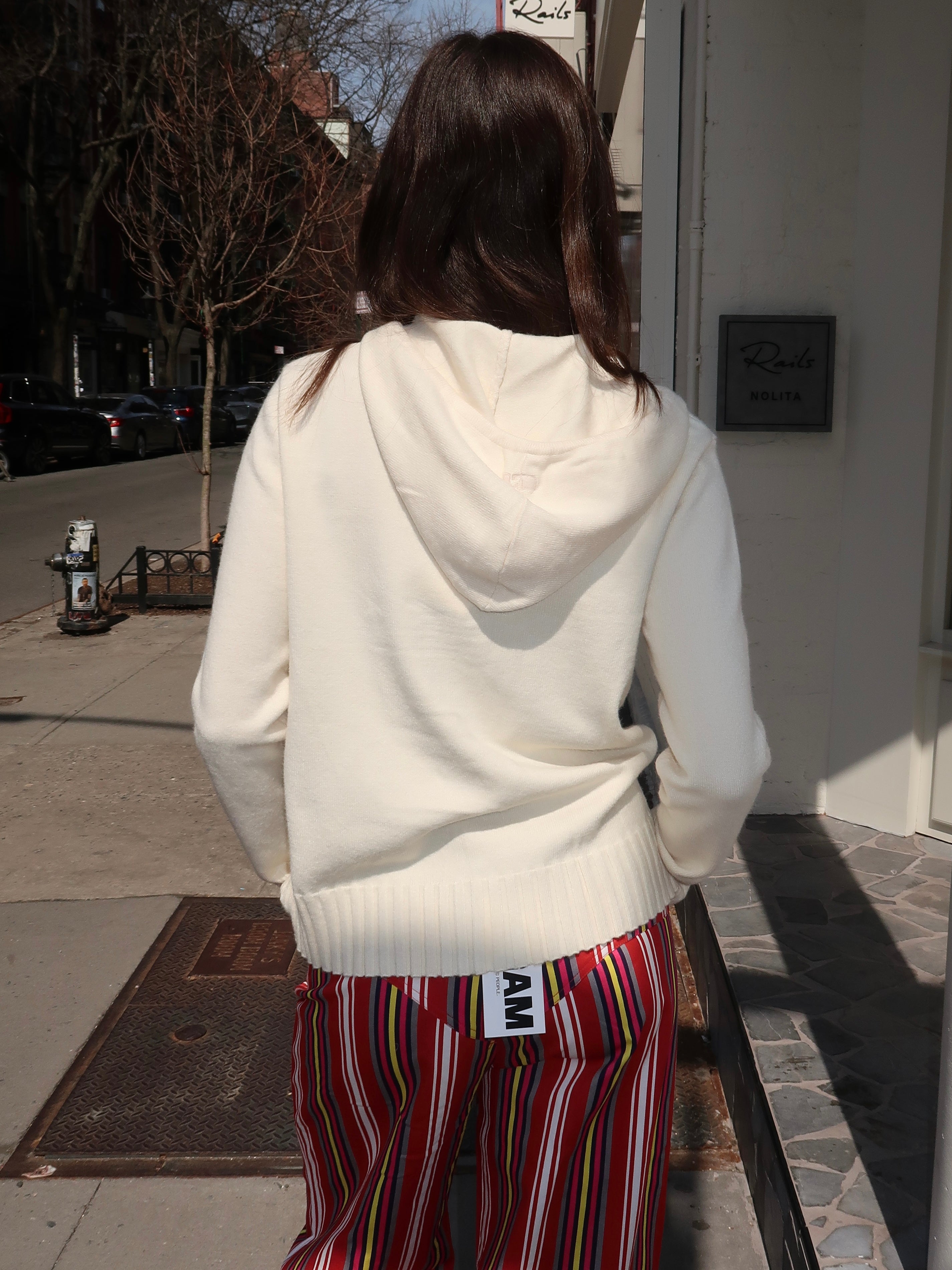 Florana Ecru Zipper Knitted Sweatshirt