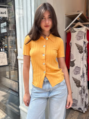 Dominique Ribbed Cardigan in Papaya