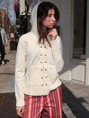 Florana Ecru Zipper Knitted Sweatshirt