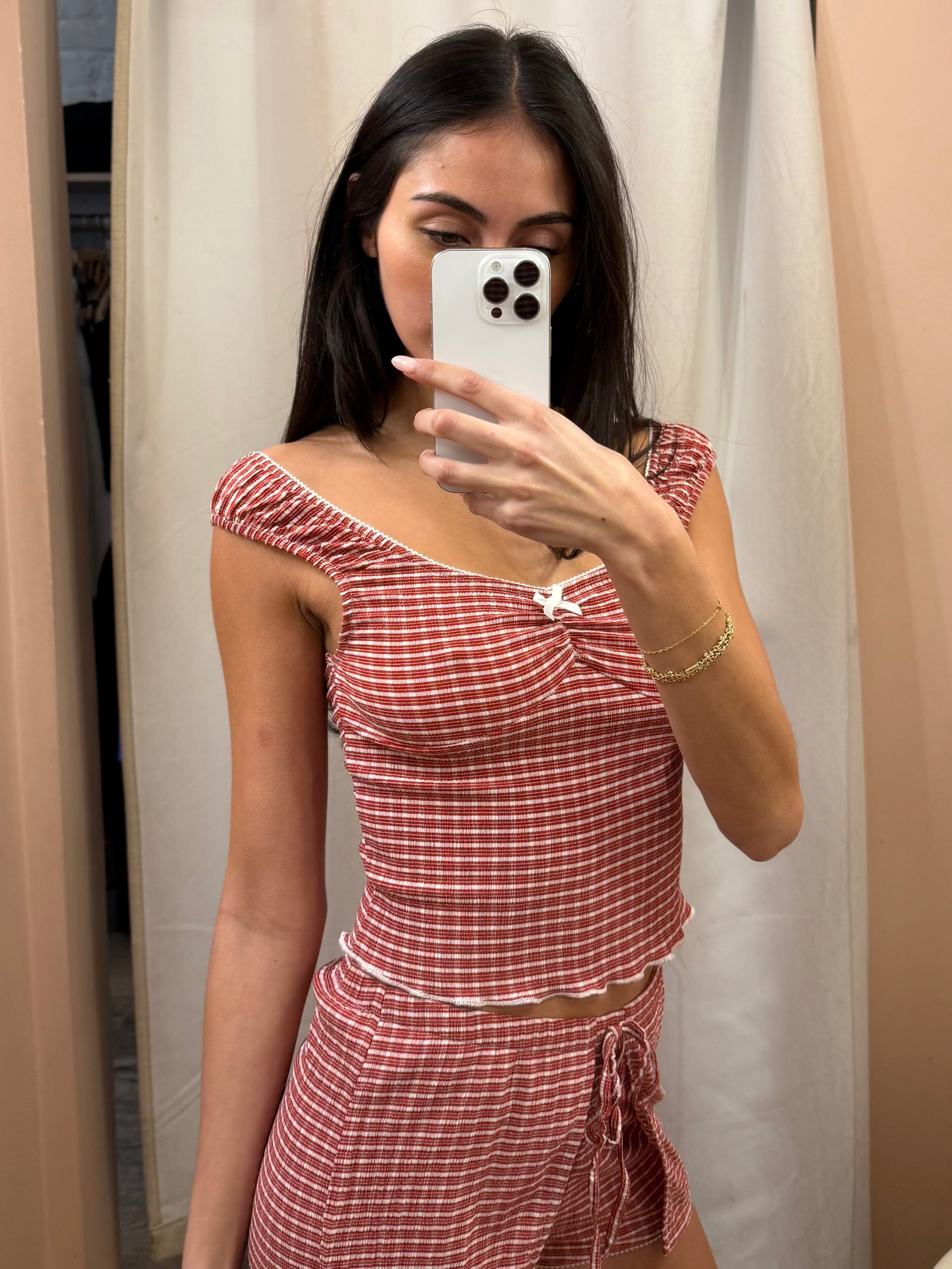 Athena Top in Plaid Burgundy