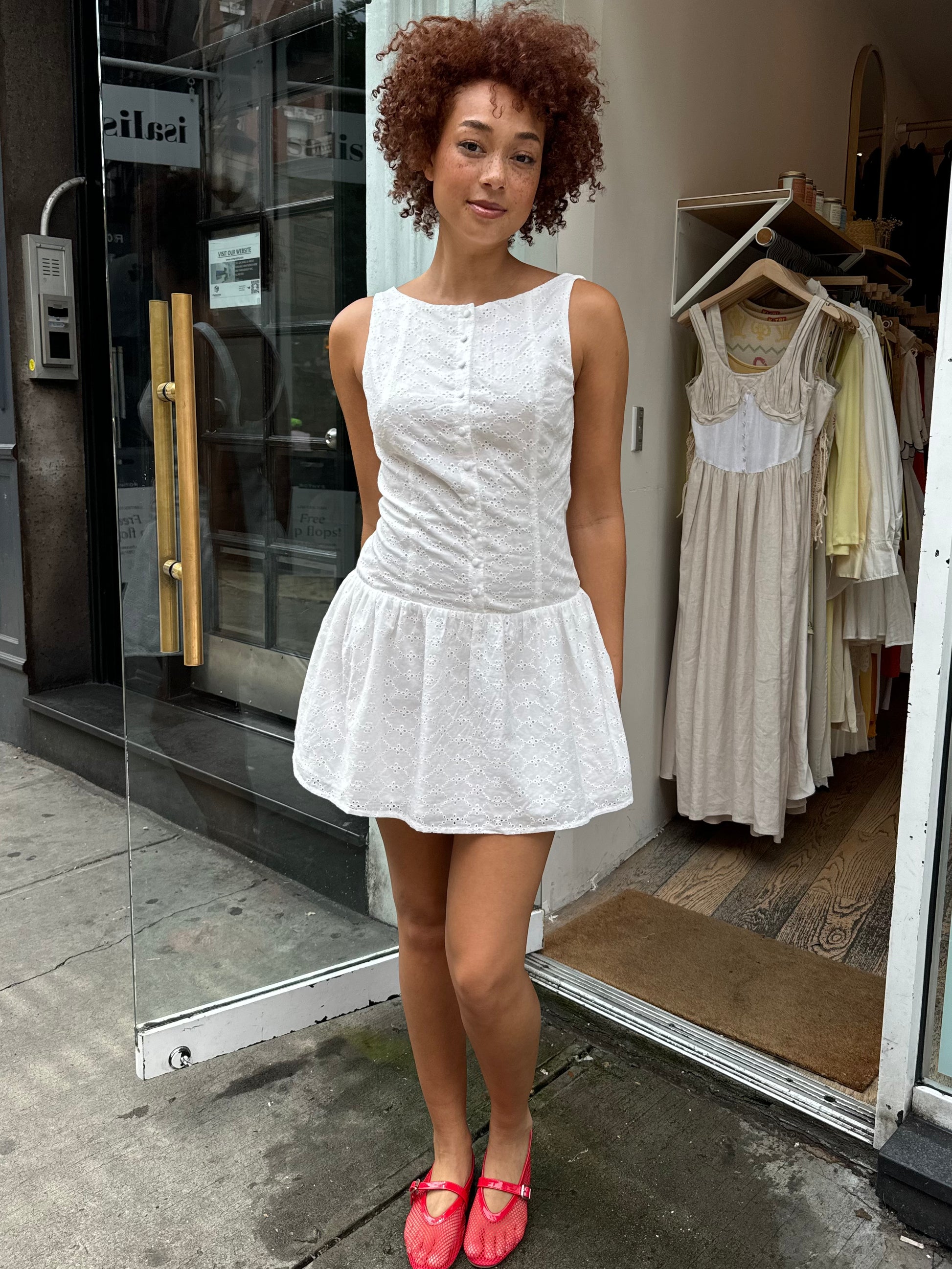 Simi Eyelet Tank Dress in Off White