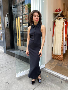 Collared Sleeveless Fitted Midi Dress in Black
