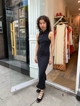 Load image into Gallery viewer, Collared Sleeveless Fitted Midi Dress in Black
