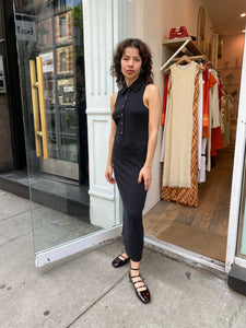 Collared Sleeveless Fitted Midi Dress in Black