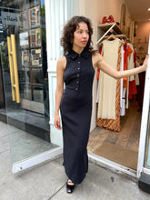 Load image into Gallery viewer, Collared Sleeveless Fitted Midi Dress in Black
