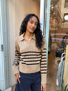 Arlo Polo Sweater in Tan Noir Stripe