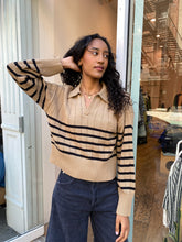 Load image into Gallery viewer, Arlo Polo Sweater in Tan Noir Stripe
