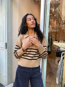 Arlo Polo Sweater in Tan Noir Stripe