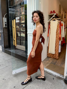 The Strapless Tie Back Midi Dress in Umber