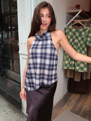Bristol Halter Top in Navy Plaid