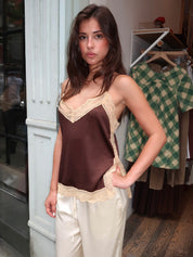 Alix Cami in Lace Trim Chocolate