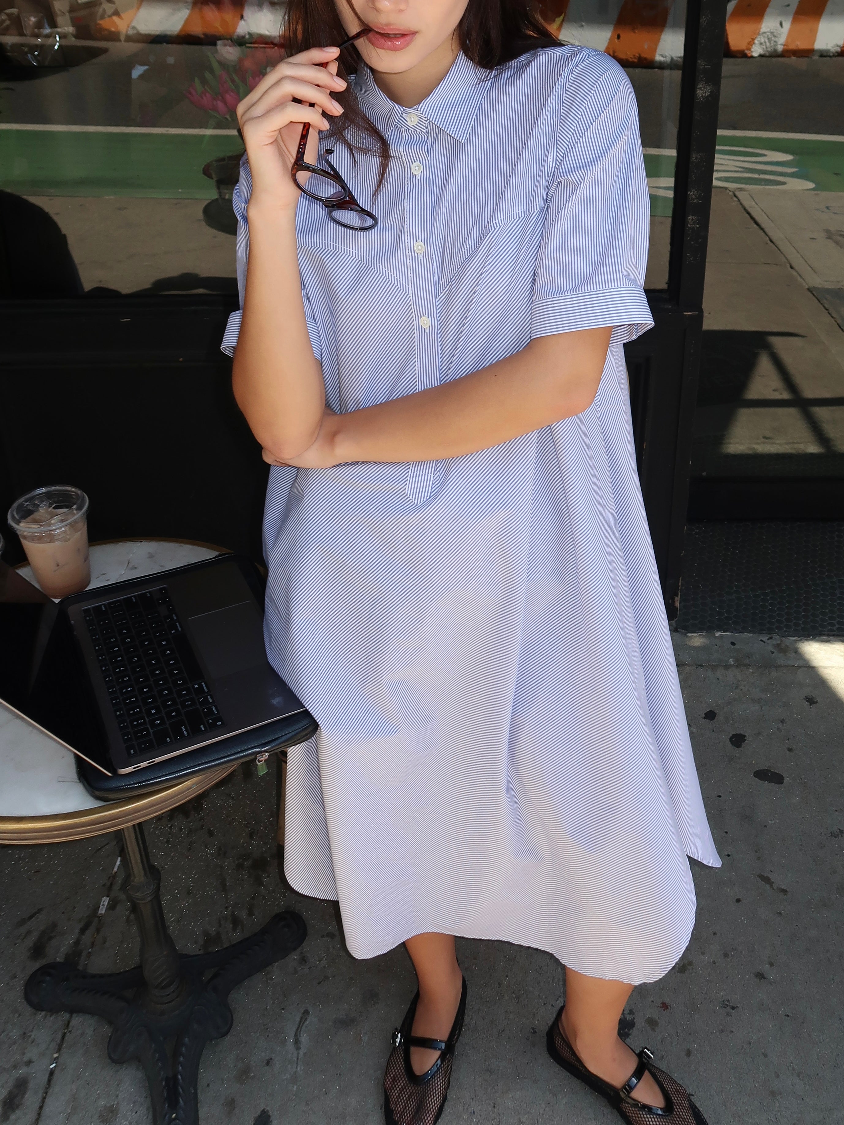 SS Bias Shirtdress in Classic Ticking Stripe