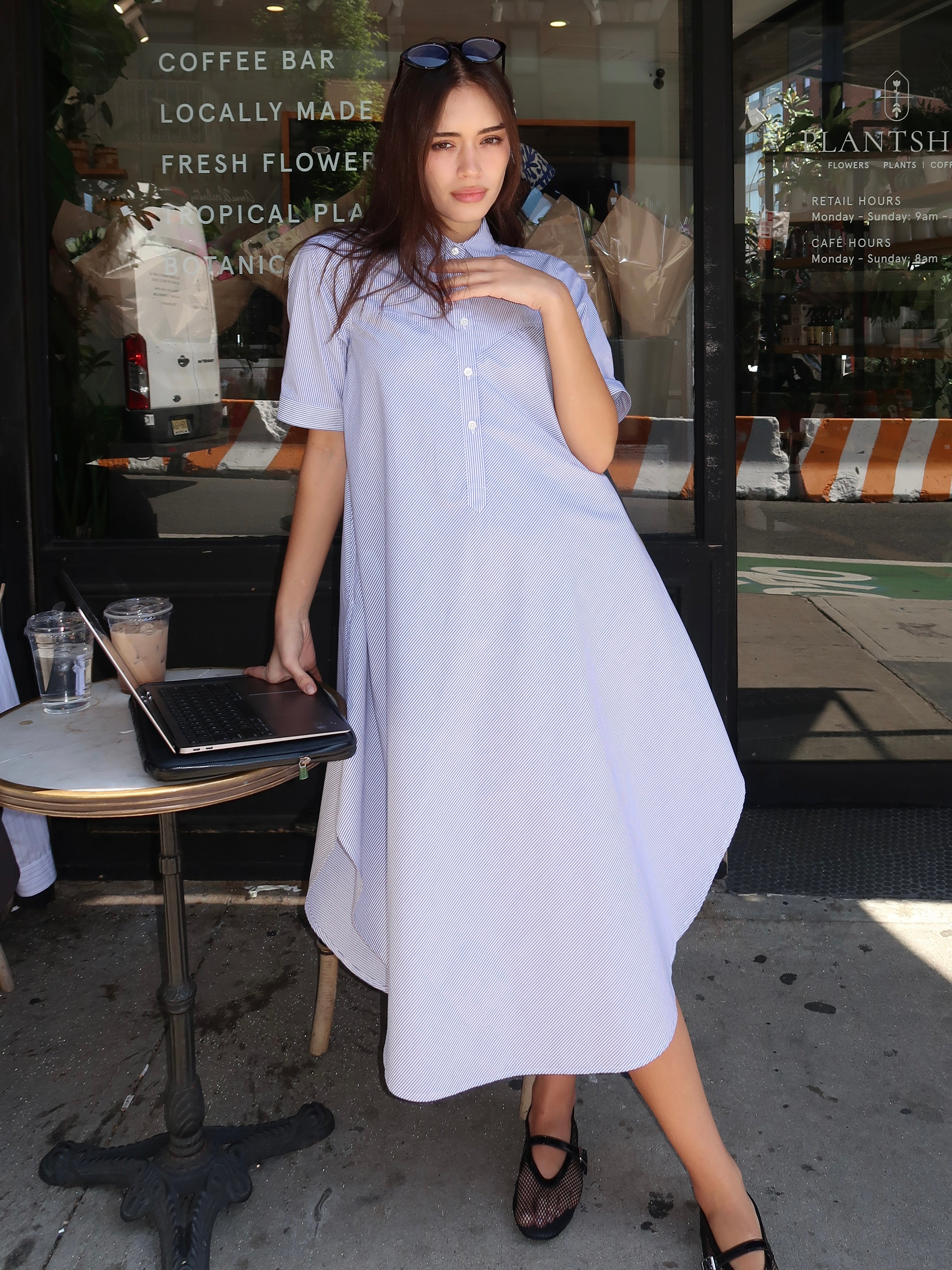 SS Bias Shirtdress in Classic Ticking Stripe