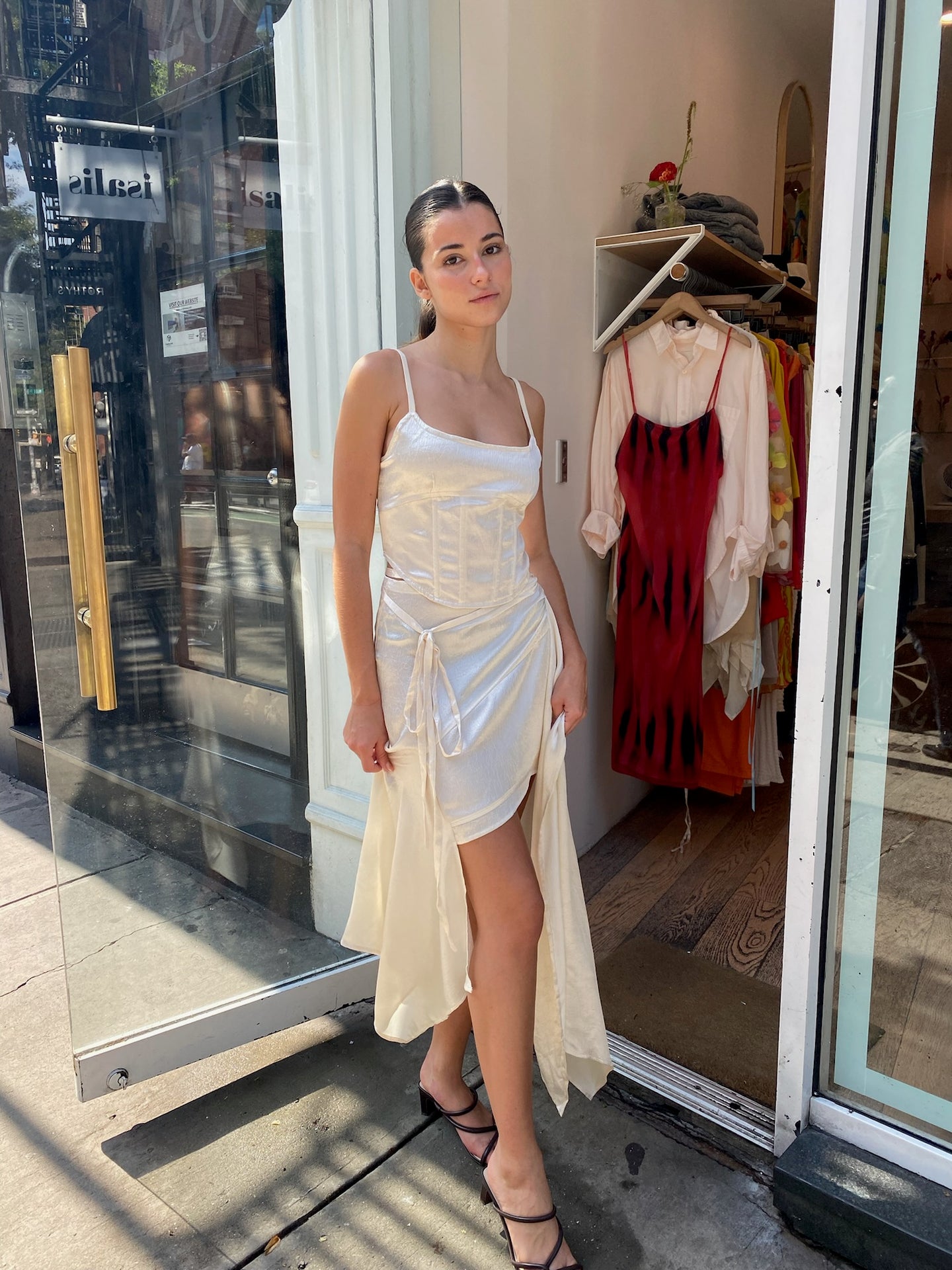Ella Asymmetric Wrap Skirt in Cream