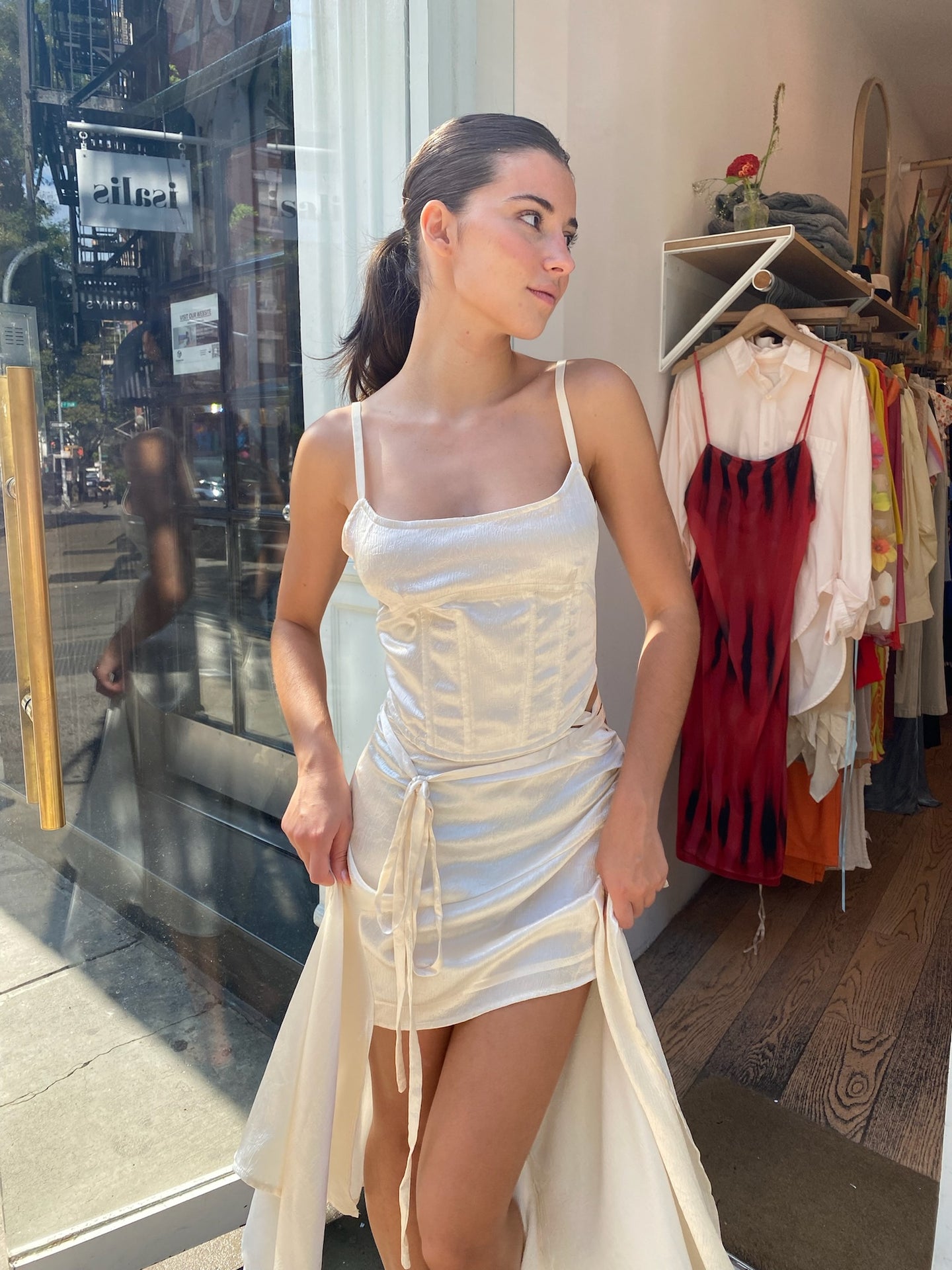 Tyrique Satin Bustier Top in Cream