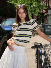 Olive Knit Polo in Green & Cream Stripe