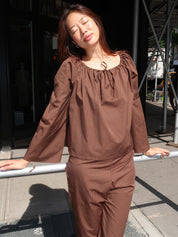 The Pop Pinstripe Tie Top in Walnut