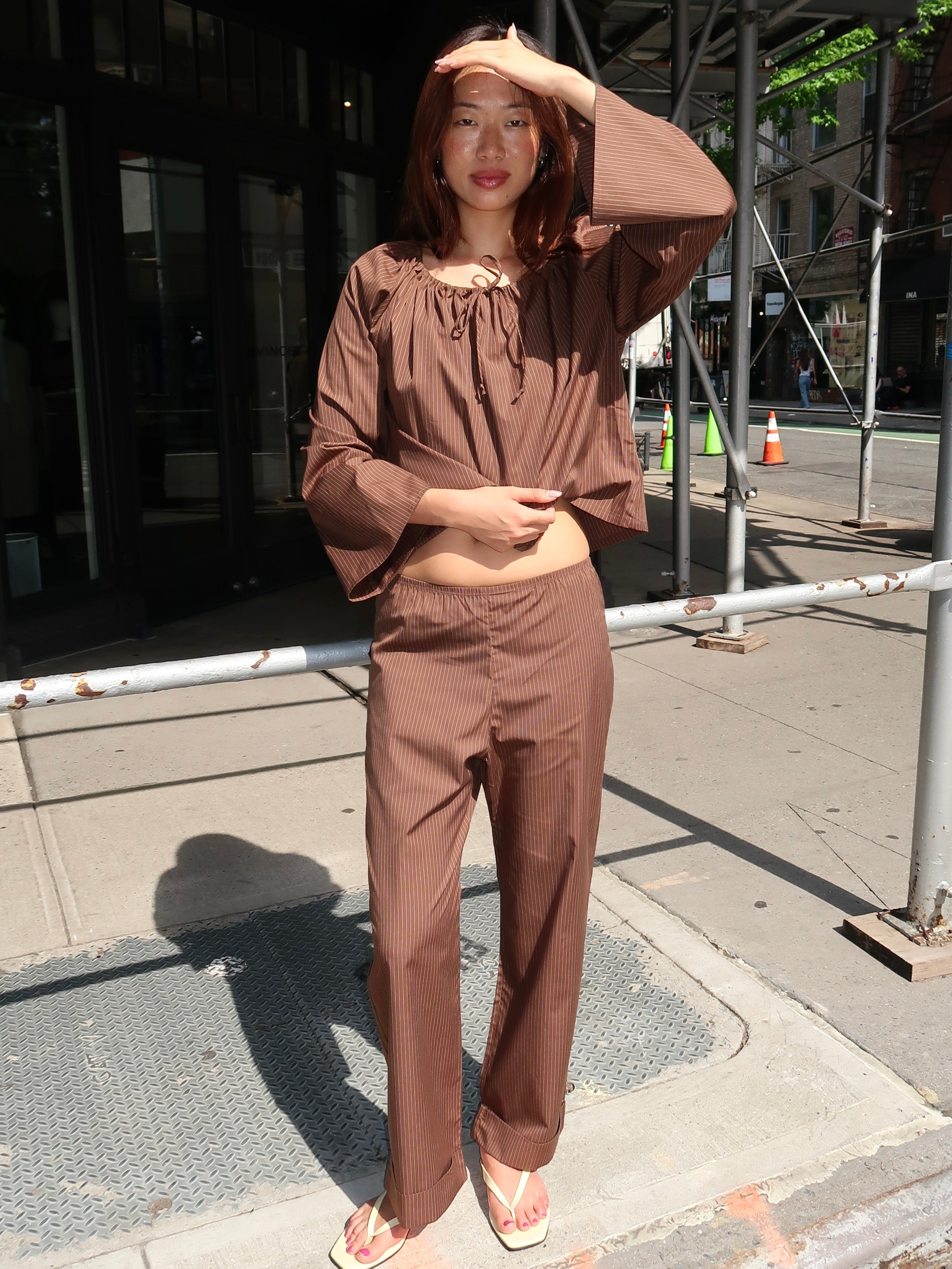 The Pop Pinstripe Simple Pant in Walnut