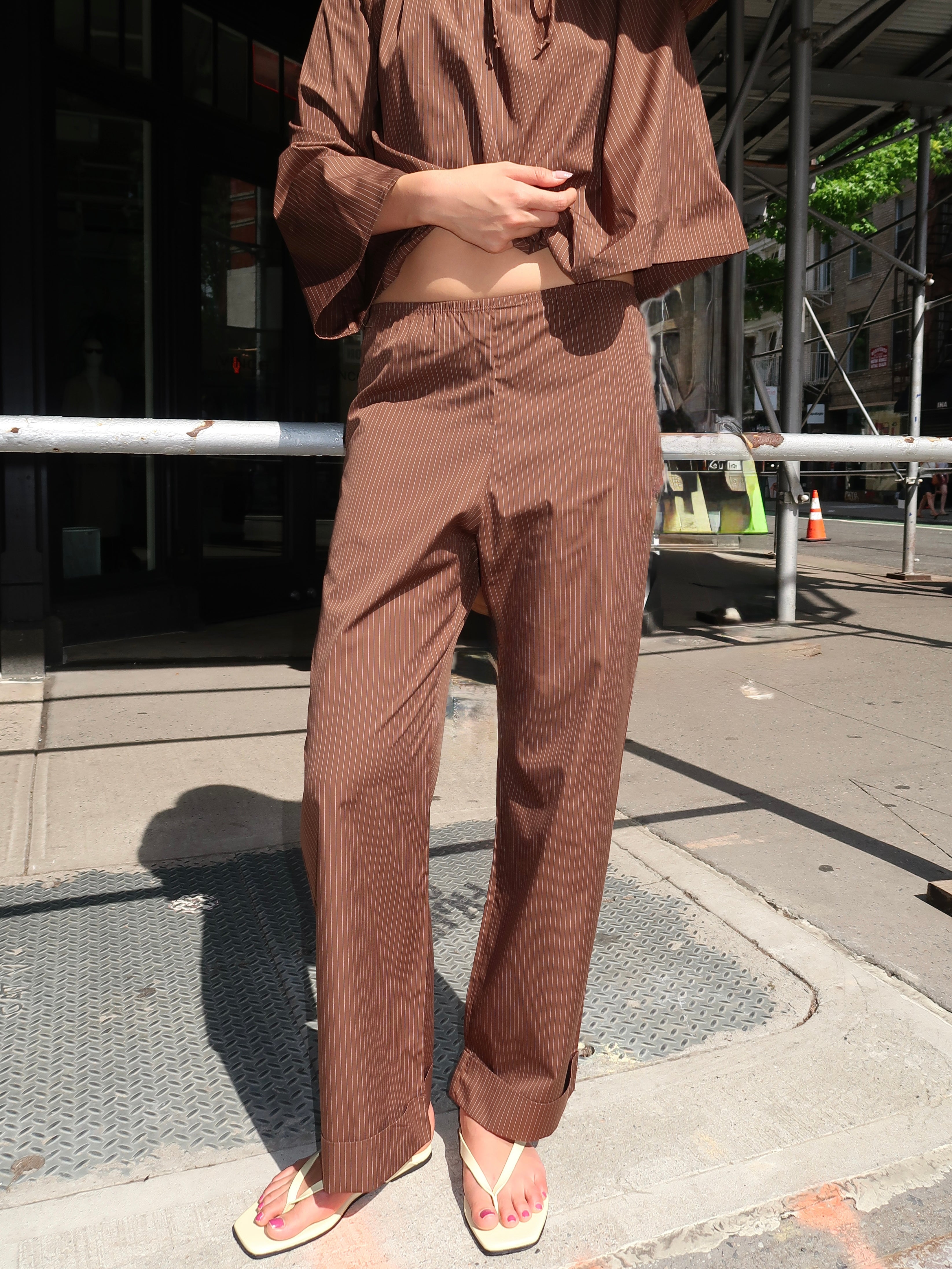 The Pop Pinstripe Simple Pant in Walnut