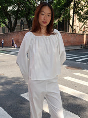 The Pop Pinstripe Tie Top in Powder