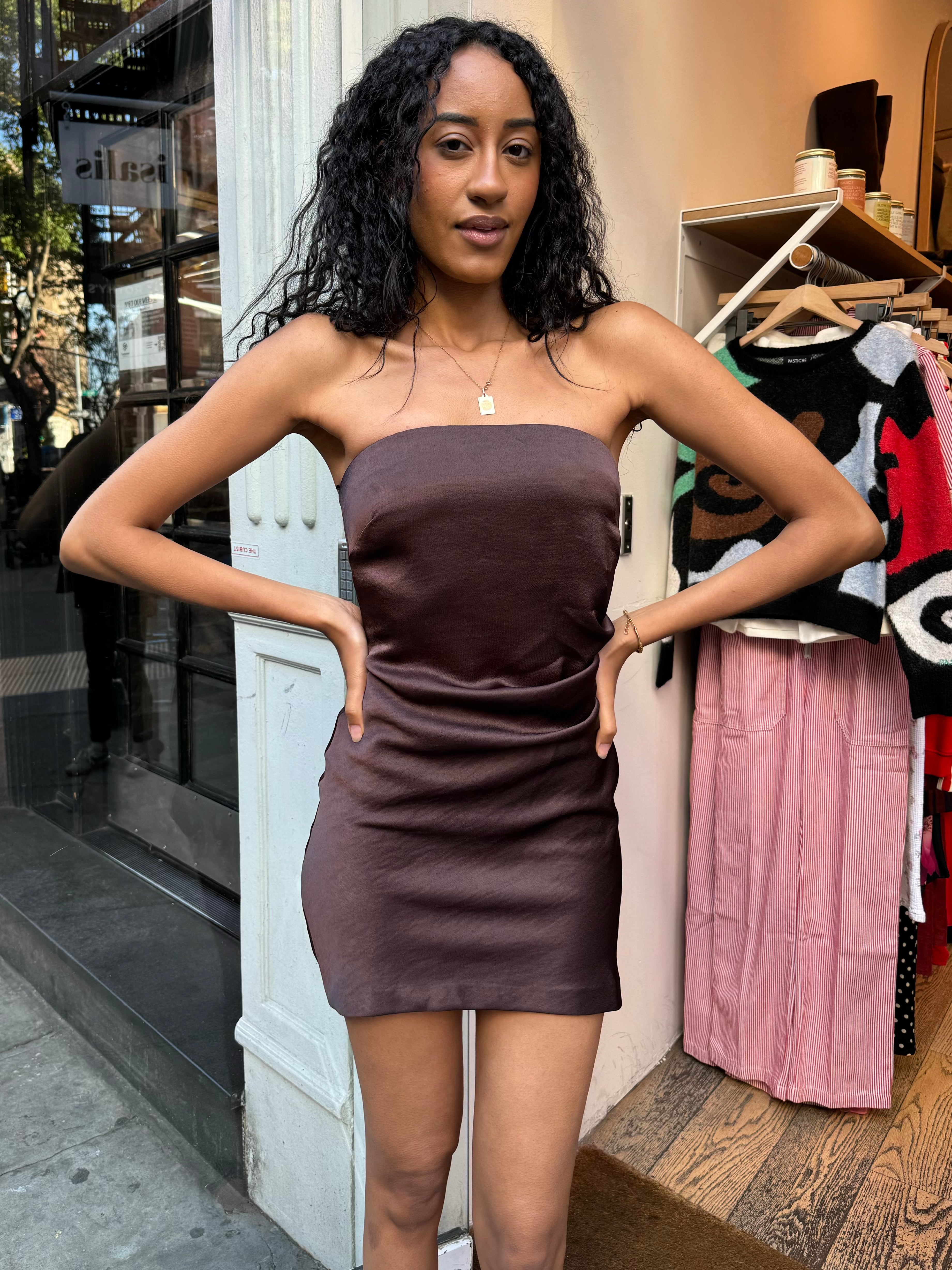 strapless chocolate brown dress Chocolate Brown Silky Strapless Maxi Eclair Dress M