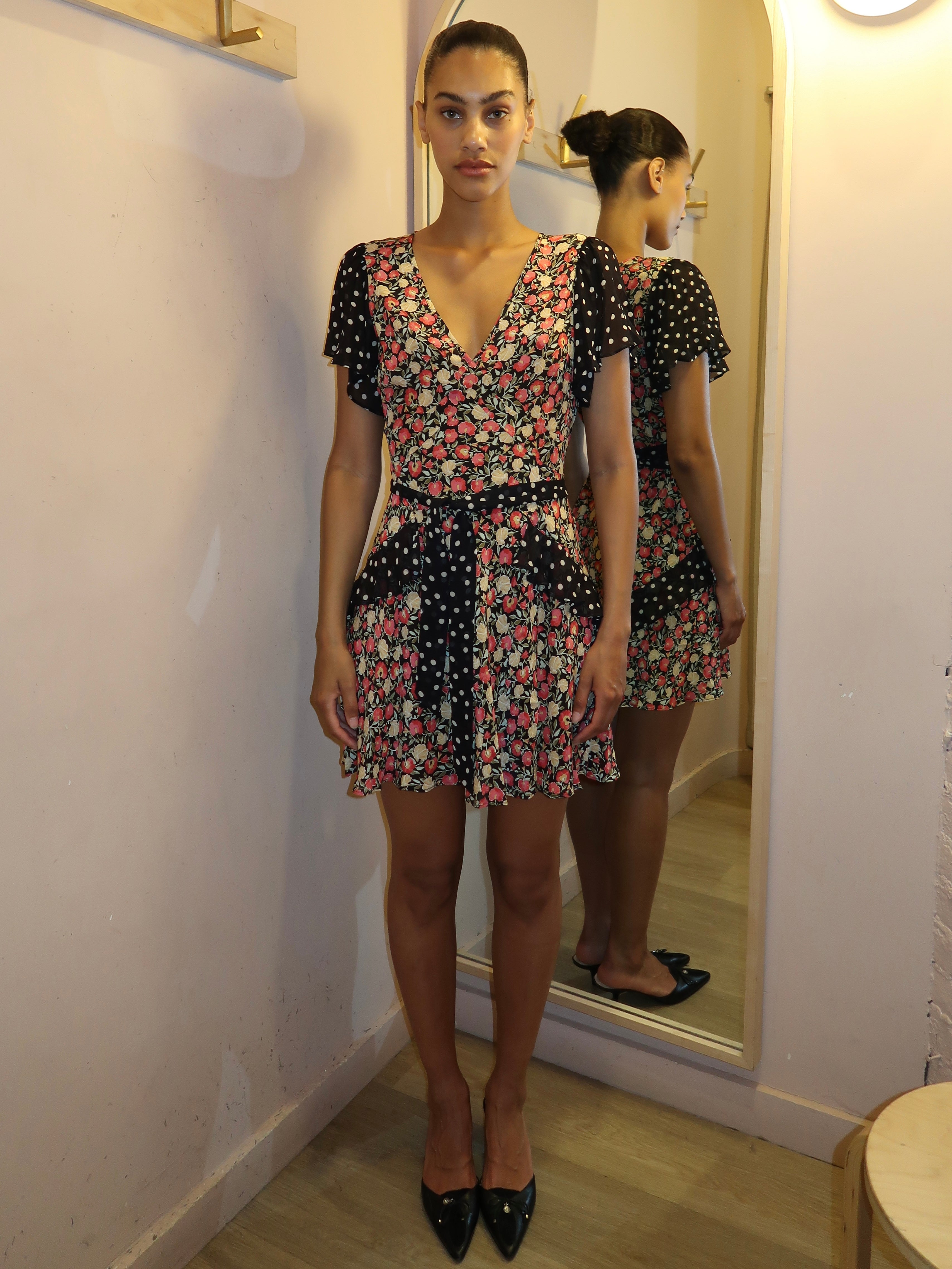 Sutton Dress in Shell Spot Mix Black