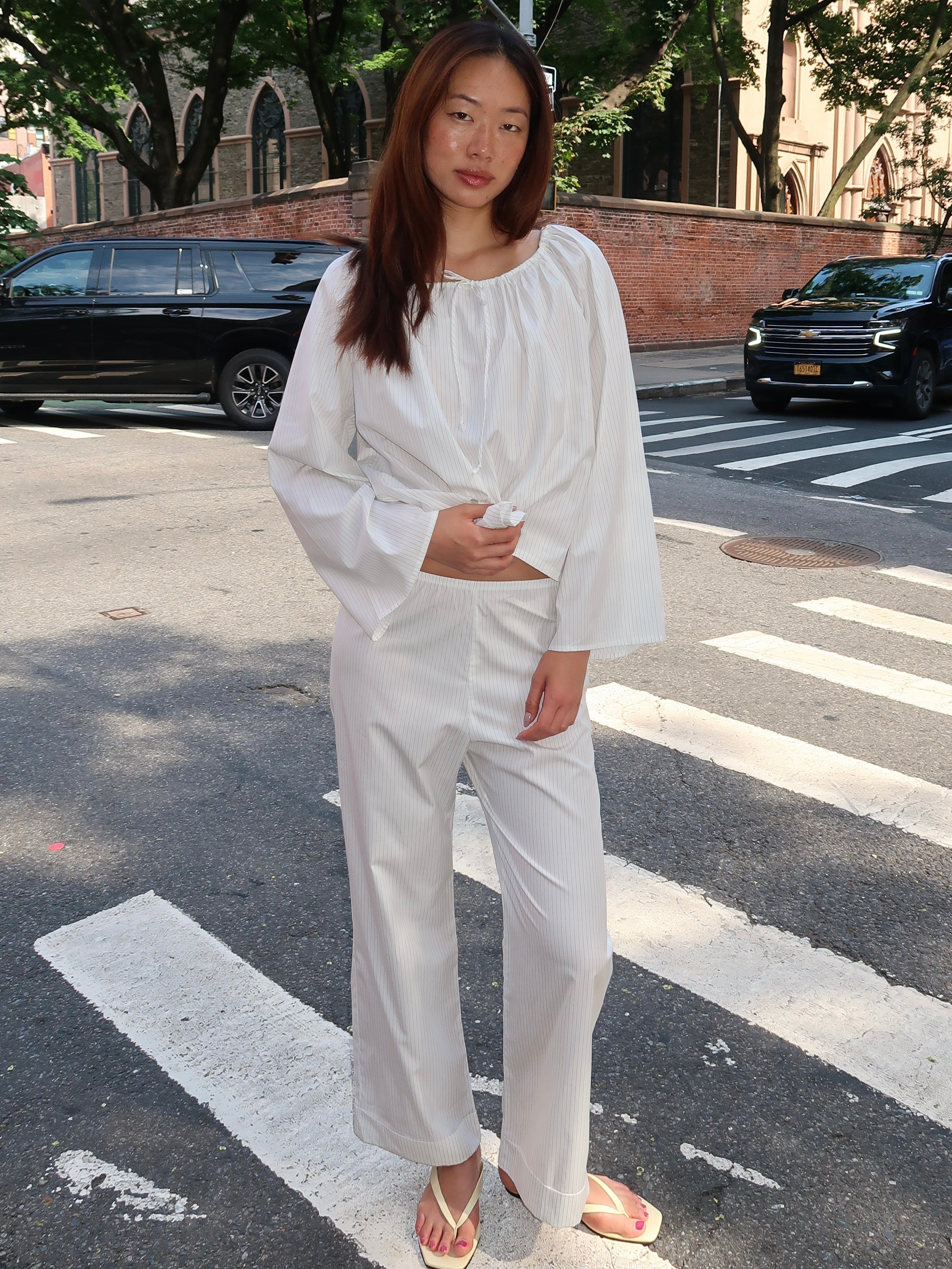 The Pop Pinstripe Simple Pant in Powder