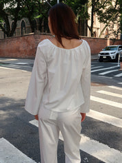 The Pop Pinstripe Tie Top in Powder