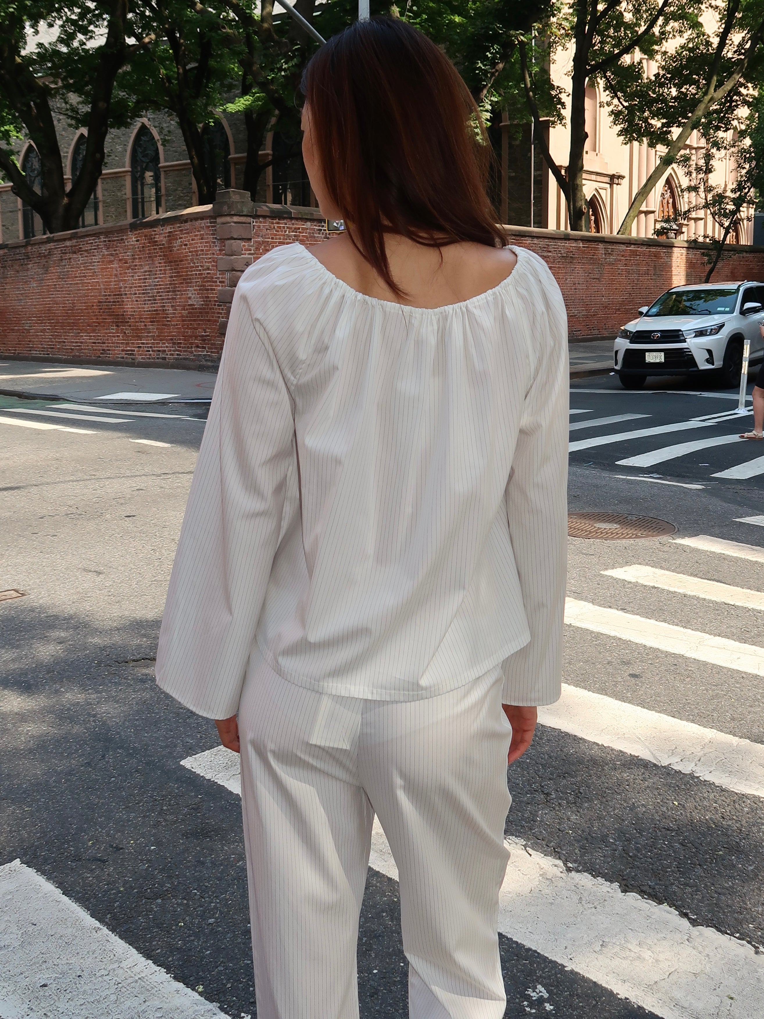 The Pop Pinstripe Tie Top in Powder