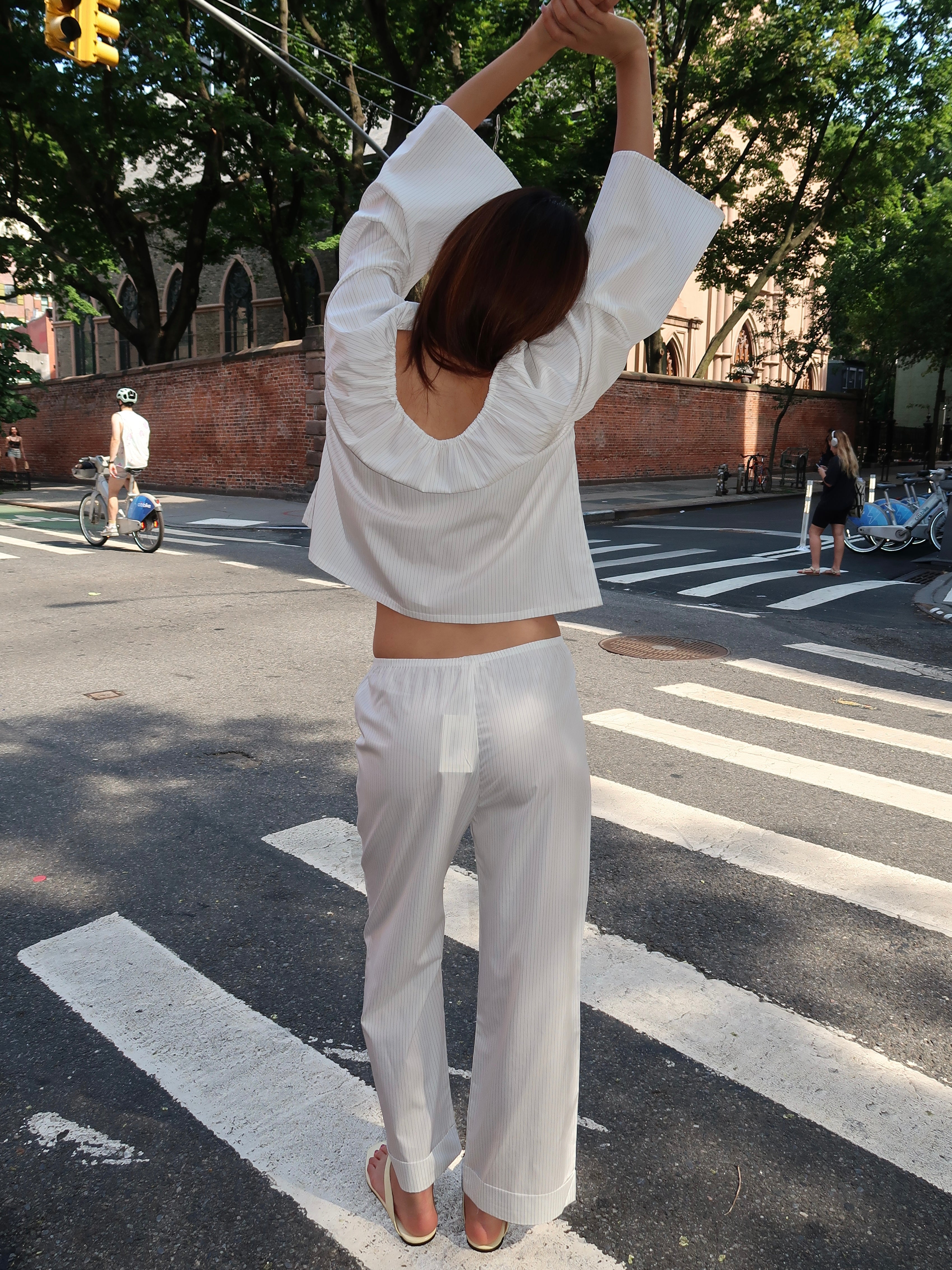 The Pop Pinstripe Simple Pant in Powder