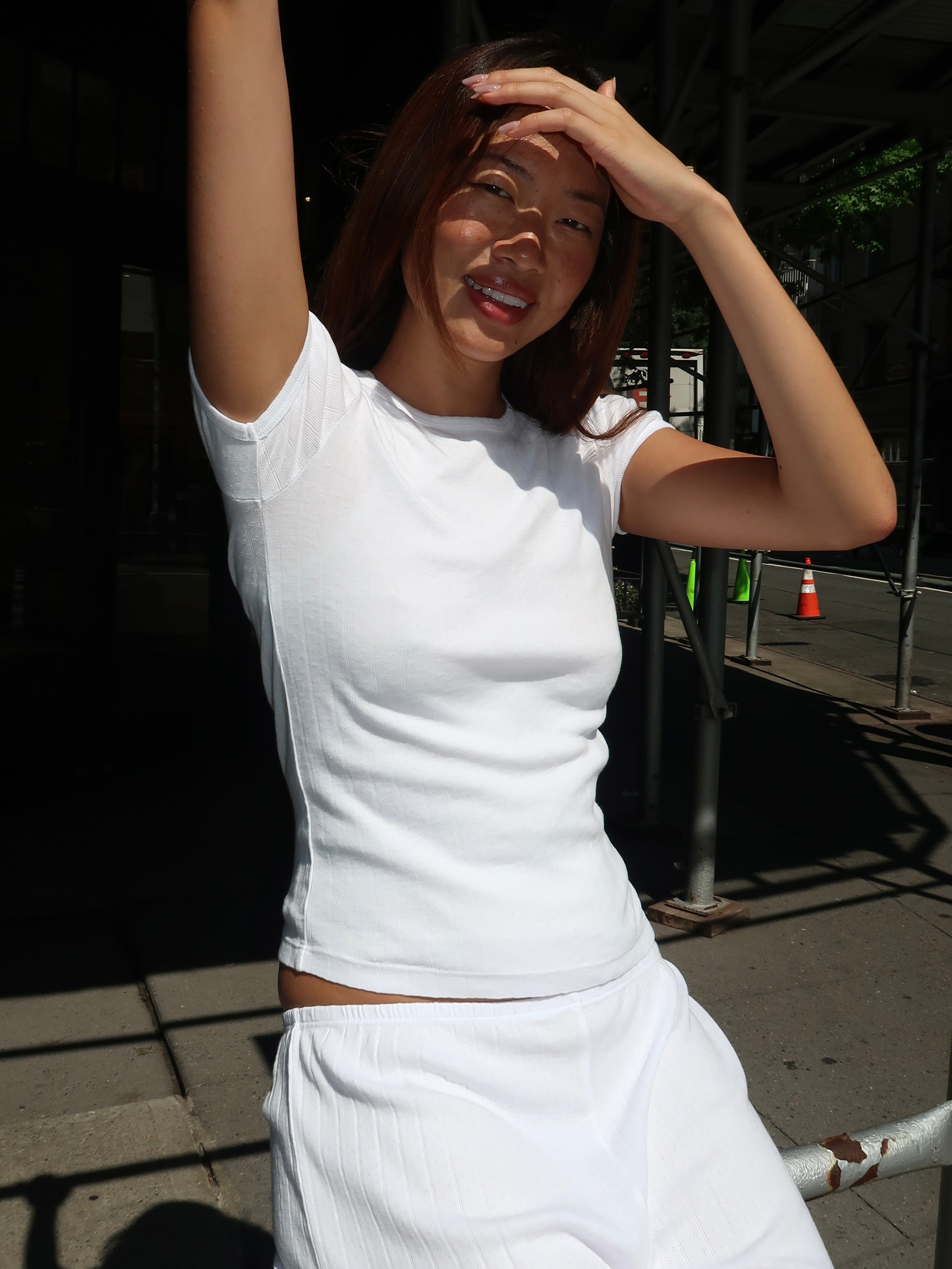 The Pointelle Baby Tee in Powder