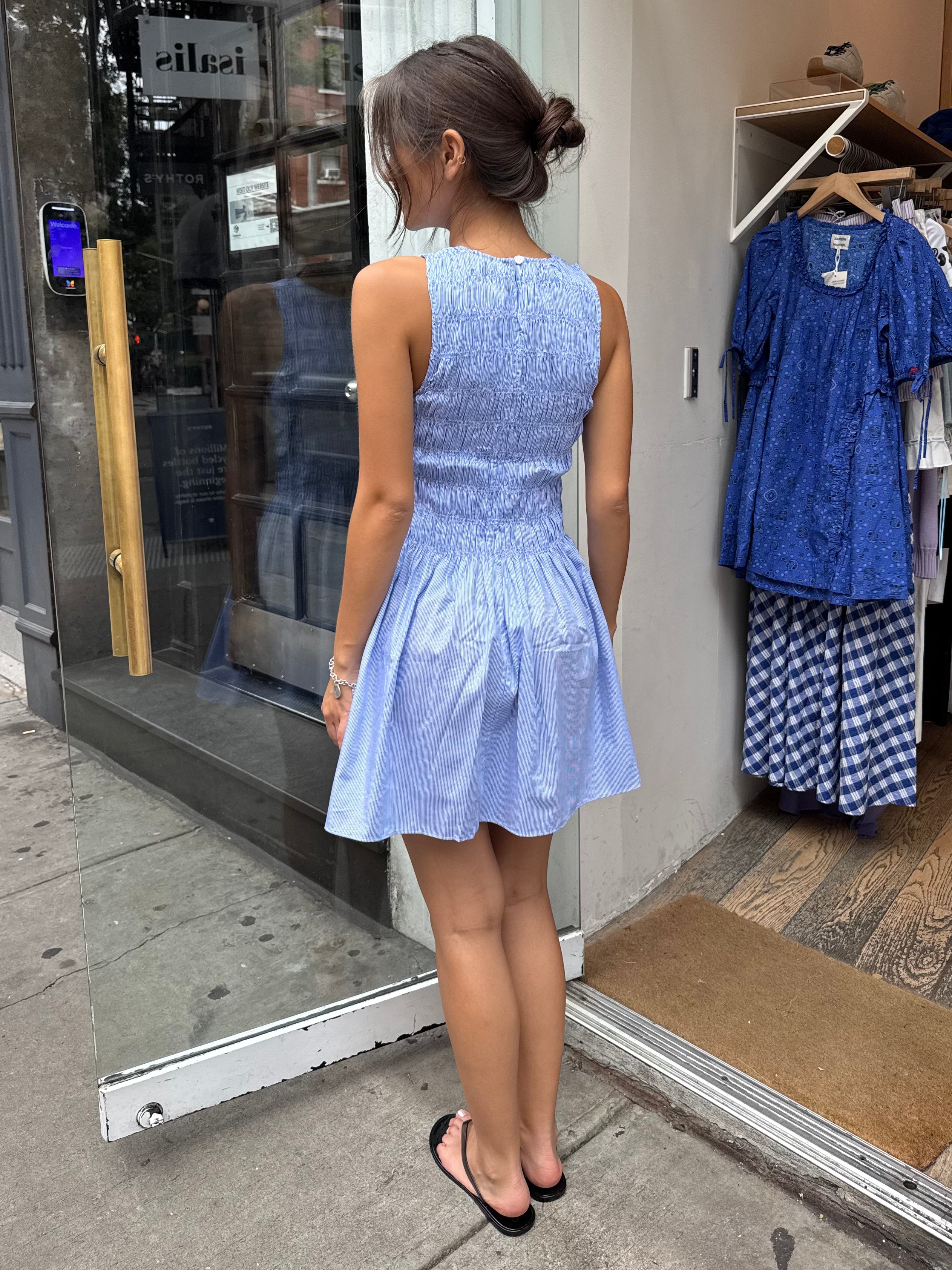 Heidi Mini Dress in Soft Blue Stripe