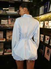 Rosette Button Up Long Sleeve in Cornflower
