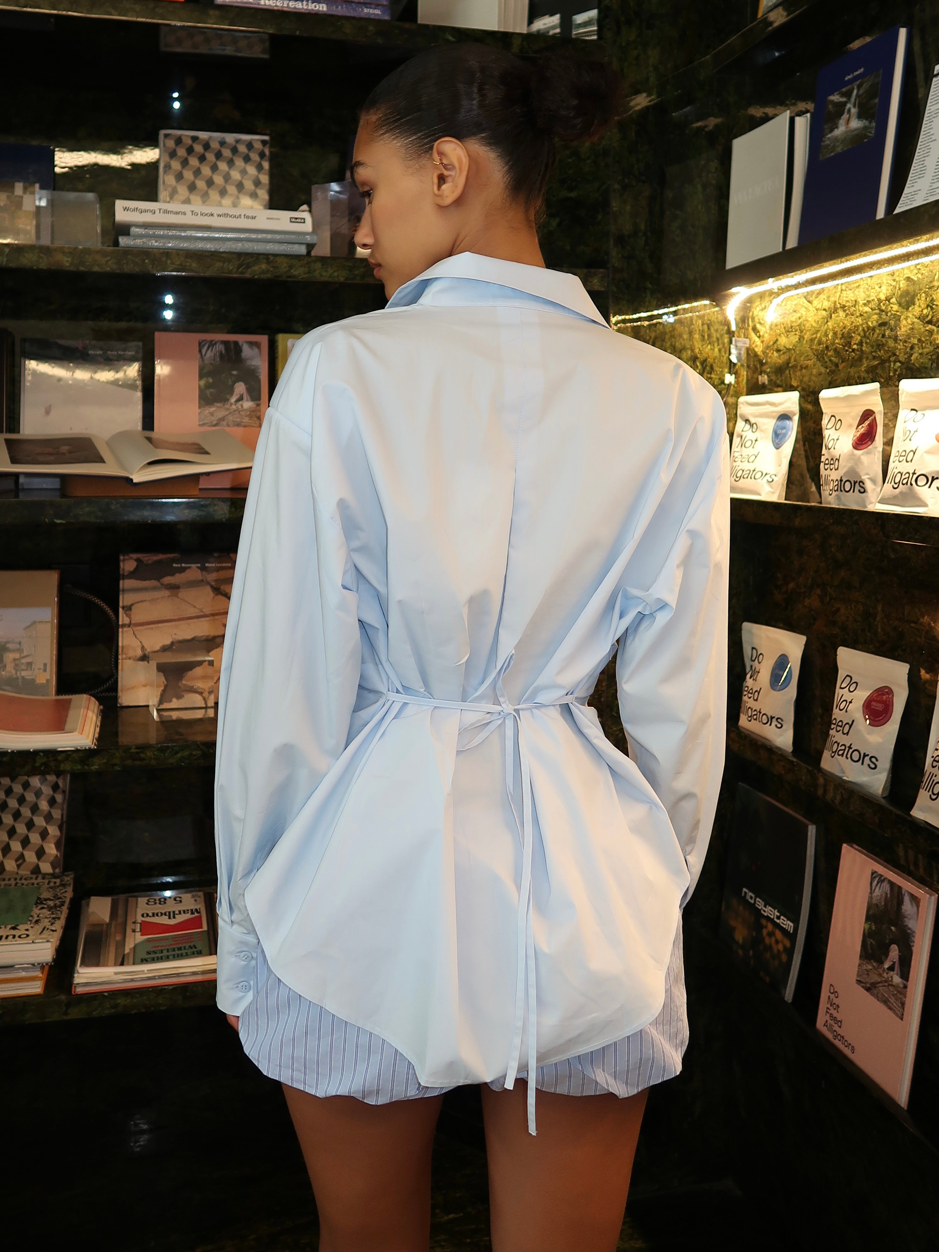 Rosette Button Up Long Sleeve in Cornflower