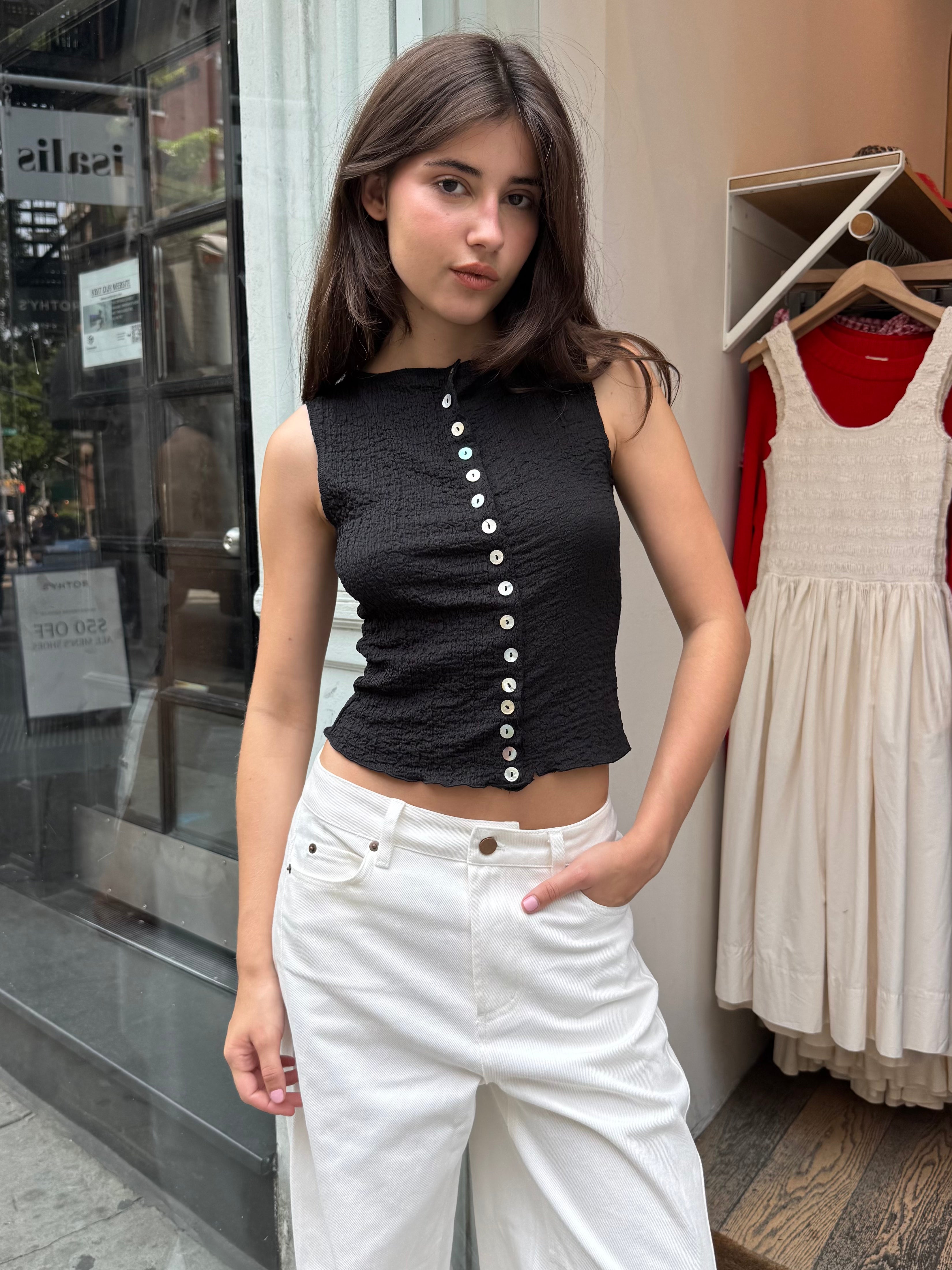 Tracy Button Up Tank in Black