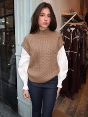 Angeline Mixed Media Sweater in Khaki