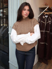 Angeline Mixed Media Sweater in Khaki