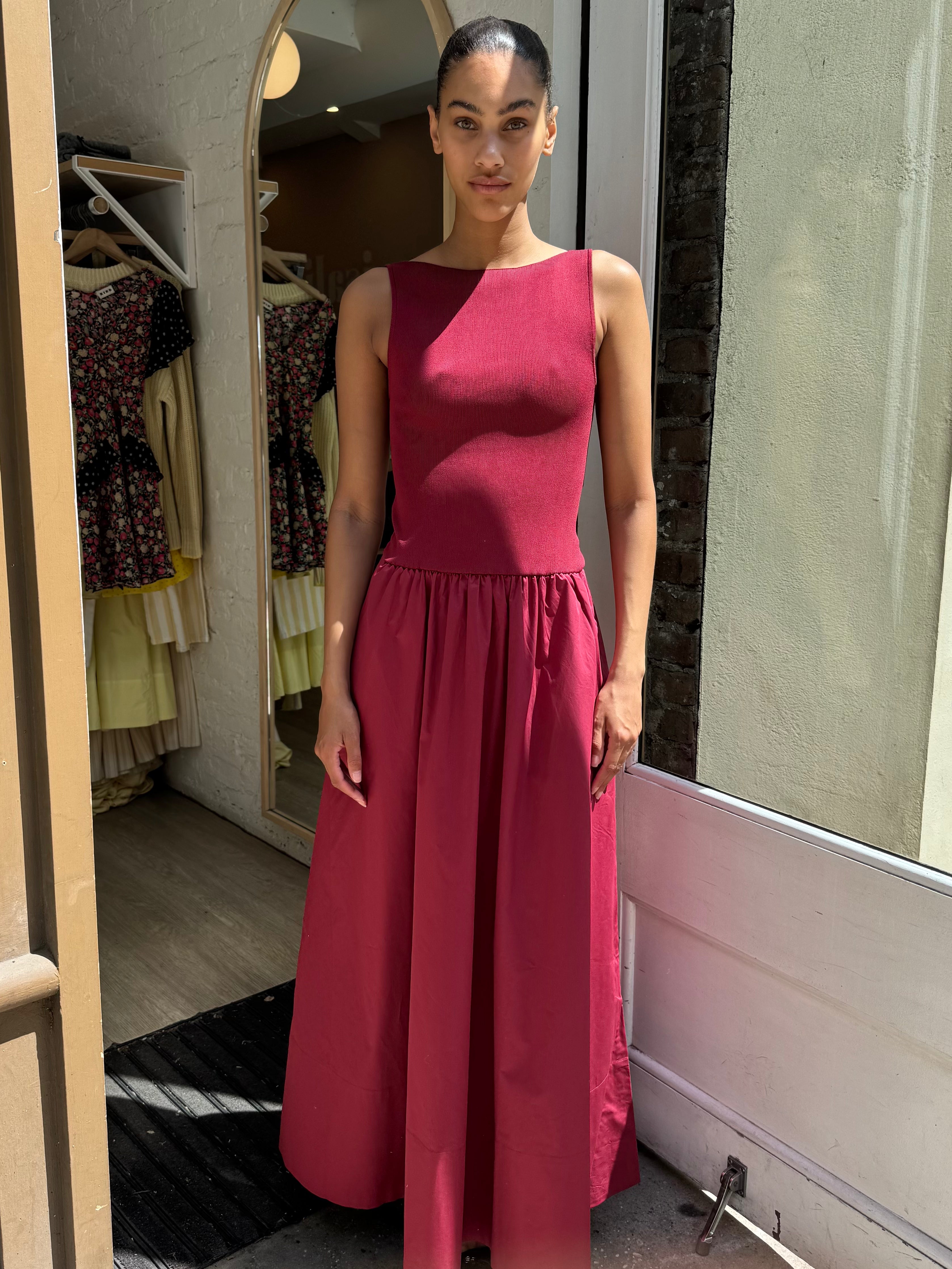Bateau Cut Out Dress in Berry – Isalis