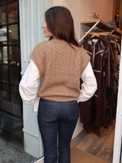 Angeline Mixed Media Sweater in Khaki